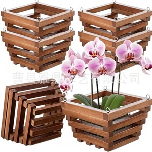Wooden Hanging <b>Basket</b> <b>Cube</b> Flower Pot Stand For Indoor Outdoor Balcony Garden Modern Simple Style - Product Image 1