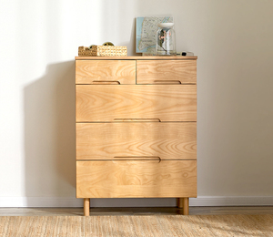 Massivholz-Eschenholz Kommode mit 5 Schubladen Aufbewahrungsschrank Wohnzimmer Kleiderschrank Badezimmer 4-stufiger Büro-Aktenschrank - Product Image 2