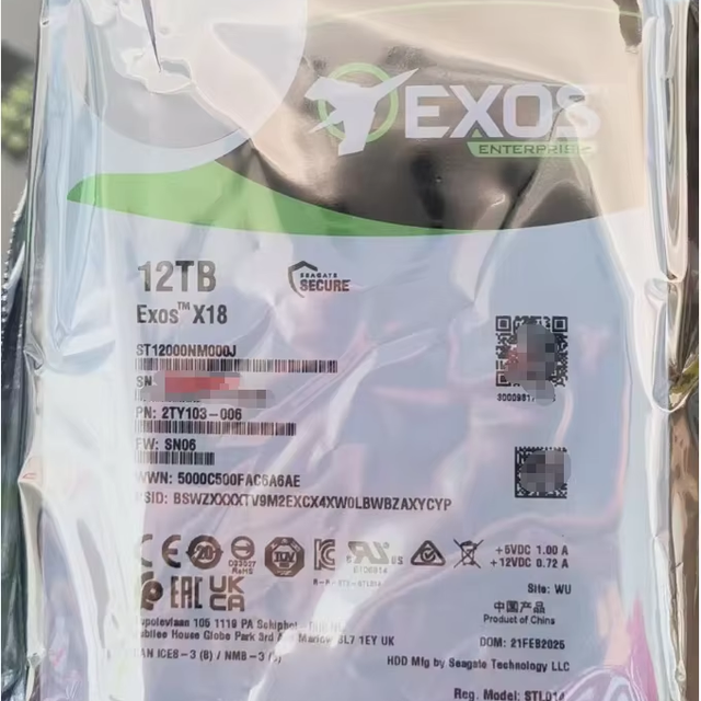 12TB 3.5" 7200RPM SATA3 6Gb/s 256M ST12000NM001G/ST12000NM000J Internal Hard Disk for Server