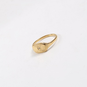 Fashion Trendy Engrave Stainless Steel North Star <b>Ring</b> Gold Plated Oval Shape CZ <b>Crystal</b> starburst <b>Ring</b> - Product Image 2
