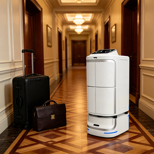 Robot de livraison hôtelier <span class=keywords><strong>autonome</strong></span> à commande vocale IA, double cabine, en ABS de qualité alimentaire, pour service en chambre - Product Image 1