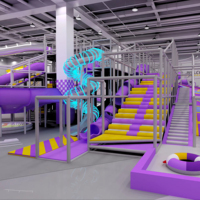 Aire de jeux intérieure moderne et personnalisée pour enfants, avec parcours d'obstacles, toboggan et zone de trampolines, pour centre commercial.