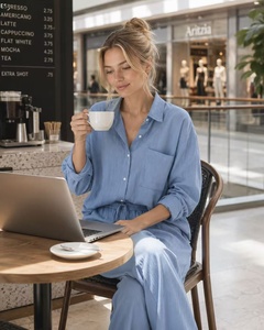 Completo due pezzi retrò da <span class=keywords><strong>donna</strong></span>, adatto per taglie forti, con <span class=keywords><strong>pantaloni</strong></span> a vita alta larghi e camicie in <span class=keywords><strong>lino</strong></span>, personalizzabile in fabbrica - Product Image 4