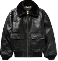Blouson aviateur en cuir noir pour homme, sur mesure OEM, col en peau de mouton, boutons vintage, style rétro classique, vêtement de travail en cuir.