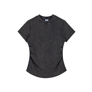 280GSM Washed Stretch Cropped Tee T-shirt à volants pour femme - Product Image 1