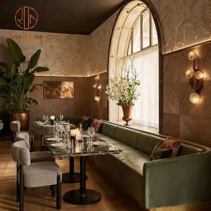 Muebles <span class=keywords><strong>de</strong></span> Restaurante Modernos para Cafetería, Mesa y Juego <span class=keywords><strong>de</strong></span> Sillas con Asientos en Forma <span class=keywords><strong>de</strong></span> U <span class=keywords><strong>de</strong></span> Tela <span class=keywords><strong>de</strong></span> Terciopelo y Piedra Sinterizada Cuadrada - Product Image 2