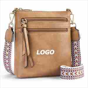 Women's Vertical Crossbody Shoulder Bag with Multi Zipper <b>Pockets</b> and Jacquard Wide Strap - Stylish Premium Handbag - Product Image 1