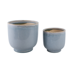 Set di vasi in gres reattivo smaltato per piante da interno e decorazioni per la casa, fioriere in ceramica con finitura blu-grigio - Product Image 3