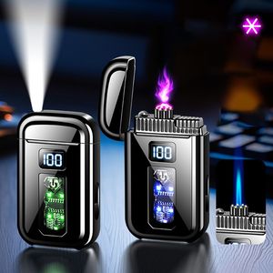 Encendedor eléctrico <span class=keywords><strong>y</strong></span> <span class=keywords><strong>butano</strong></span> recargable de doble llama, cuerpo de metal a prueba de viento, logotipo personalizado disponible - Product Image 5