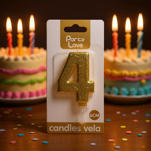 Bougie d'anniversaire numéro 4, paillettes dorées, 6 cm, Party Love - Product Image 1