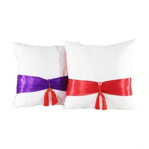 Fundas de Almohada y Cojín Tejidas por Sublimación con Gran Lazo Decorativo para el Hogar, en Blanco, 2025 - Product Image 1