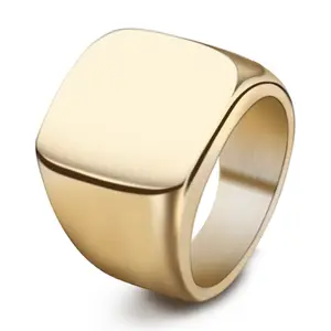 Wholesale custom stainless steel print logo gold plated fashion jewelry men rings for wedding