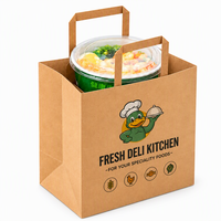Sac en papier kraft personnalisé avec logo, poignée plate, pour emballage alimentaire à emporter, idéal pour restaurants, plats à emporter et boulangeries