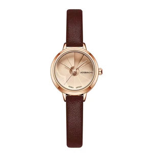 Reloj de moda para mujer, reloj de disco pequeño con correa de cuero marrón vintage - Product Image 1