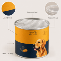 Emballage en tube de papier kraft recyclable personnalisé, conteneur cylindrique hermétique de qualité alimentaire avec couvercle facile à décoller pour les friandises pour animaux de compagnie
