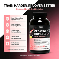 Gummies de créatine saveur framboise-citron, 30 portions, supplément OEM pour la croissance musculaire et le soutien à la récupération