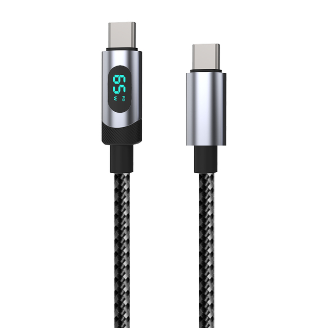 High Quality PD65W Nylon USB a Type C to USB C With Led Digital Display Super Fast Charging Cable