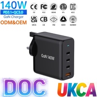 Chargeur mural multi-téléphones 140W, adaptateur de chargeur USB Type C 100W pour Macbook, iPad, iPhone, Dell, chargeur mobile Type C, charge rapide au Royaume-Uni