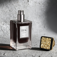 Flacon de parfum carré de luxe à vendre, 50 ml, flacon en verre transparent à fond épais avec bouchon carré exquis et boîte