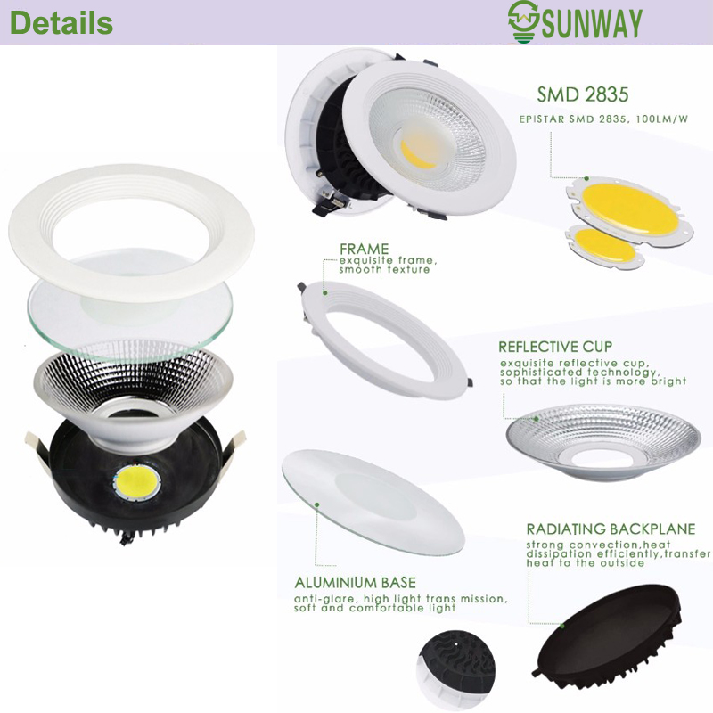 Good Quality 7W 10W 12W 15W 20W 30W Led Down Light Die-Casting Aluminum COB Led Downlight