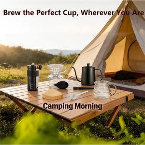 10pcs Luxury Arabic Outdoor <b>Coffee</b> <b>Maker</b> Kit 600ml Capacity Travel Bag Pour Kettle Manual Grinder Ceramic Drip Hand <b>Coffee</b> Tools - Product Image 2
