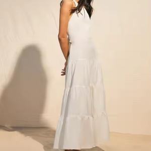 Vestido Blanco de Verano de Alta Calidad a Precio Bajo, 100% Algodón, Sin Mangas, Espalda Descubierta, Vestido Largo de Noche para Mujer - Product Image 3