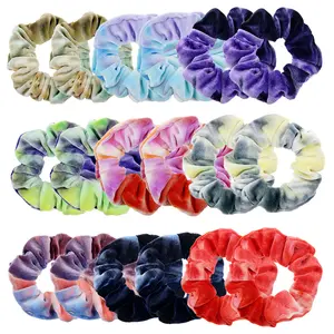 New Cầu Vồng Mềm Nhung Ban Nhạc Cao Su Đàn Hồi Tóc Ban Nhạc Dây Quan Hệ Tie Dye Tóc Scrunchies Tóc Đồ Trang Sức