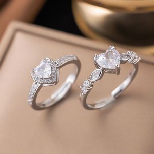<b>Silver</b> Plated Shiny Romantic Zircon Heart Copper <b>Rings</b> for Women <b>Silver</b> Color <b>Adjustable</b> Open <b>Ring</b> Wedding Gifts for Lover - Product Image 1