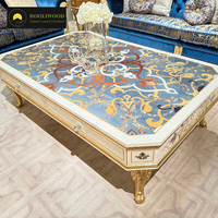 Table d'appoint octogonale de luxe avec tiroir, finition en bois orange et motifs incrustés, pour salon haut de gamme