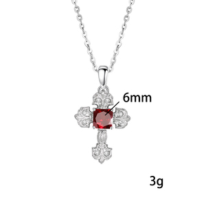 Collier pendentif croix hip-hop vintage 6 mm en grenat carré, pierre naturelle, argent sterling 925, bijoux anti-ternissement pour femme - Product Image 6