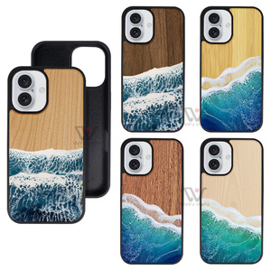 Coque <span class=keywords><strong>de</strong></span> téléphone en bois à motif vague marine en résine anti-chute, design élaboré, vente en gros, pour iPhone 17 Pro Max - Product Image 1