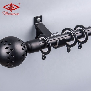 Modern Double Curtain Rod Set With Spherical Finials And <b>Bracket</b> In Black And <b>White</b> Plastic 0.75-0.99 Inch Diameter - Product Image 2
