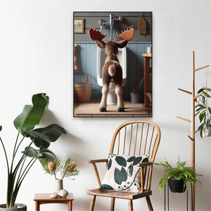 Póster de Arte de pared de baño de alce y oso, impresiones de dibujos animados de inodoro de Vida Silvestre divertida, pintura en lienzo de animales, decoración de baño de dormitorio - Product Image 3
