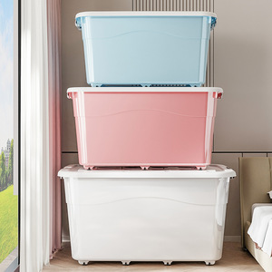 Caja de Almacenamiento de Plástico de Color Nórdico, Rectangular, con Tapa y Ruedas, para Organizar Ropa y Juguetes en el Hogar y el Dormitorio, 5844 5849 - Product Image 2