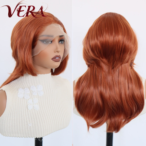 Parrucche Sintetiche HD 13*4 in Fibra Futura, Stile Coda di Lupo, Corte, Arancioni, Resistenti al Calore, per Cosplay - Product Image 1