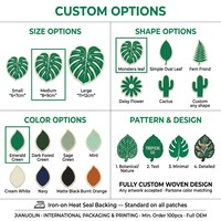 Écusson thermocollant personnalisé en forme de feuille, motif plante tropicale, pour vêtements d'extérieur, sacs et accessoires de marque éco-responsable, vente en gros