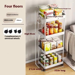 Xe đẩy đa tầng để đồ ăn, rau củ, đồ ăn nhẹ có tay cầm, có thể tháo rời, kiểu dáng cổ điển, có bánh xe - Product Image 2