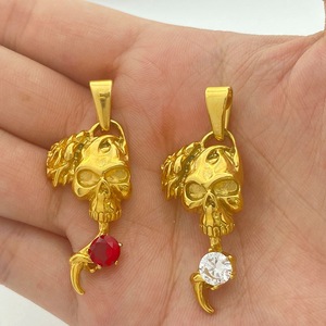 yunnique Skull Pendant <b>Necklace</b> Golden <b>Ruby</b> Inlay Claw Setting Hip Hop Fashion Jewelry - Product Image 3