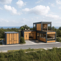 Maison mobile à deux étages en structure acier avec escalier extérieur et terrasse ouverte