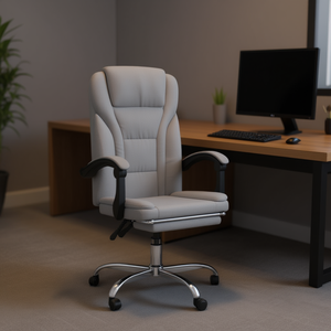 Sedia da Ufficio Reclinabile Grigio Chiaro con Braccioli Regolabili, Base Cromata, Girevole, Poltrona Direzionale - Product Image 2