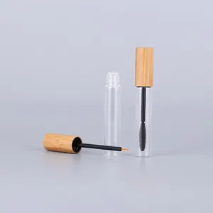 Çevre dostu özelleştirilmiş 5ml 10ml bambu kapak makyaj buzlu cam boş maskara tüpü ile kirpik değnek kirpik fırçası