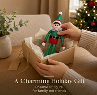 Figurine d'elfe de Noël 35 cm, poupée assise articulée verte scintillante avec col en dentelle, décoration de Noël pour étagère et maison