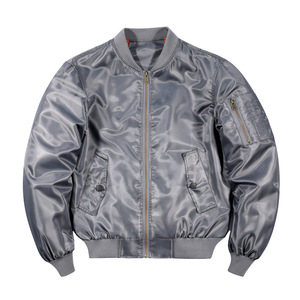 Chaqueta Bomber de Hombre al por Mayor, Casual, Minimalista, con Estampado, Cuello Alto, Transpirable, con Cremallera, de Tela Fina de Lana, Ajuste Holgado, para Otoño, OEM - Product Image 4