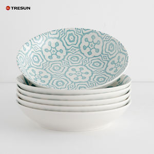 Lot de 6 bols à pâtes en céramique et en porcelaine bleu floral à bas prix allant au <span class=keywords><strong>lave</strong></span>-<span class=keywords><strong>vaisselle</strong></span> et au micro-ondes pour la cuisine - Product Image 1