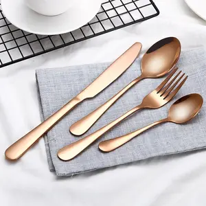 Top Seller Rose Gold Customized Logo Stainless Steel Cutlery Set Flatware Set 16 Pcs Cutlery Set