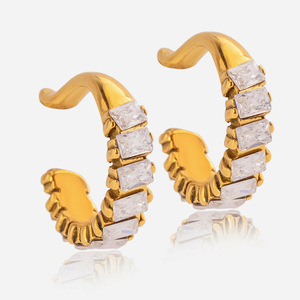 <b>Clip</b>-on Earrings Geometric Zircon Channel Setting Gold Tone For Women Party Jewelry - Product Image 1