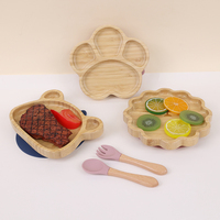 Nouvelle idée de produit 2024 dessin animé Animal bambou bébé ventouse assiette bol ensemble assiettes en bois bol ensemble pour enfants dîner vaisselle