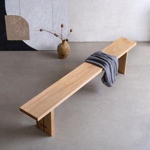 Banc long en bois massif de frêne blanc, tabouret à chaussures, ottoman de bout de lit, table de salle à manger, design moderne minimaliste et artistique - Product Image 2