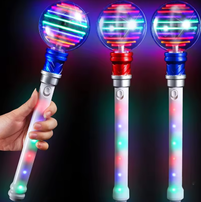 Luckykoo Wholesale Luminous Toys Costumes Led Light Flashing Stick Plastic Led Spinning Ball Wand for Halloween Dress up Cosplay
