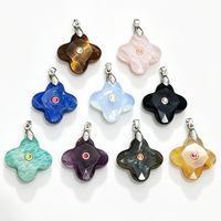 Pendentif délicat en pierres précieuses naturelles, trèfles incrustés de zircon, breloques en quartz rose, améthyste, œil de tigre, pendentif fleur pour cadeaux
